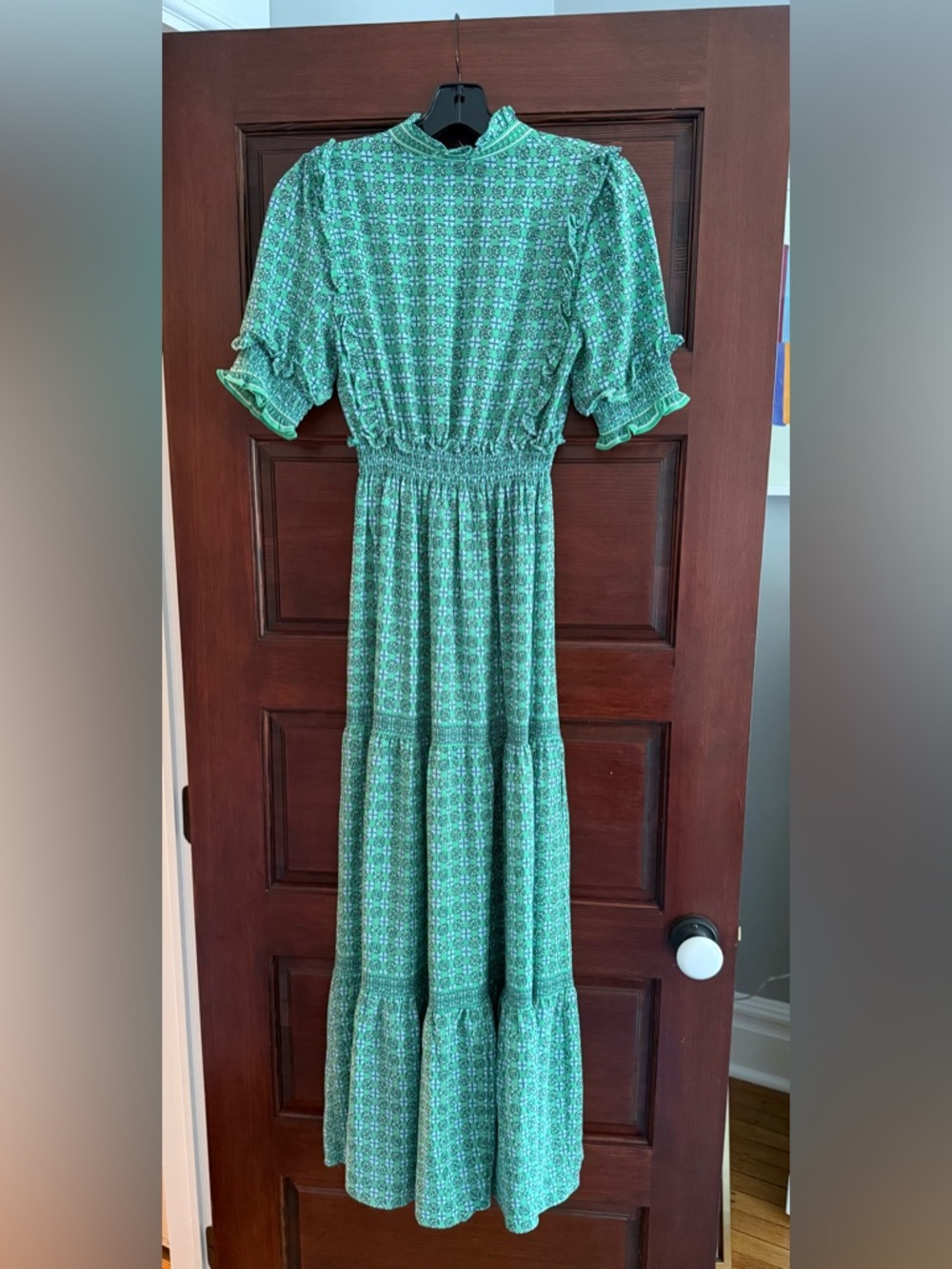 Max Studio Green Patterned Maxi Dress with Smocked Waist - Picture 3 of 3